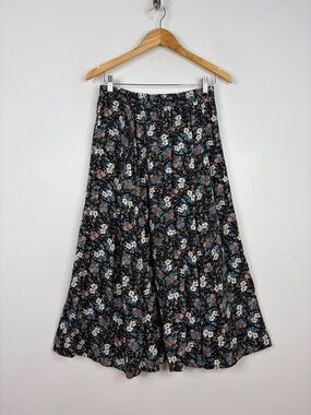 Vintage Maxi Skirt Womens Large XL Black Pink Blue Floral 90s Grunge Coquette